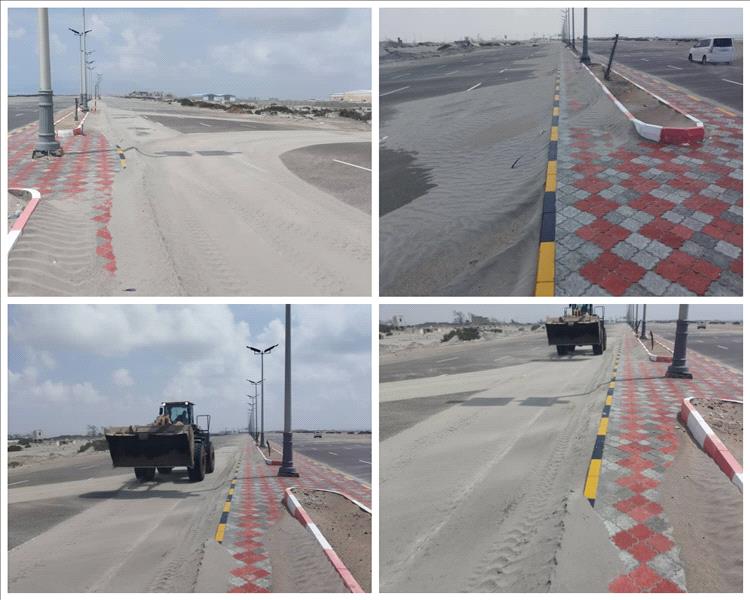 صندوق نظافة عدن ينفذ حملة لإزاحة الكثبان الرملية في خط جولة المجاري – ساحل أبين