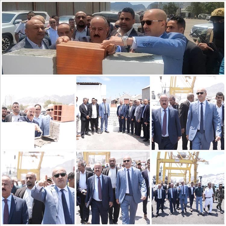 برعاية رئيس الوزراء.. العمري وأمزربة يضعان حجر أساس المرحلة الثانية لتطوير مداخل ميناء عدن