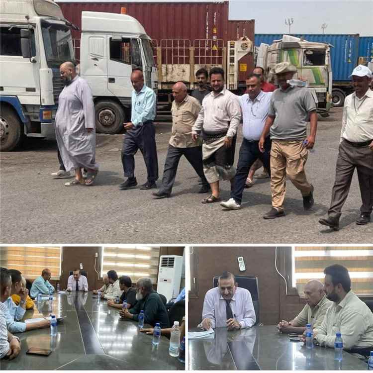 مدير عام فرع هيئة النقل بعدن ورئيس نقابة النقل يتابعان ميدانياً تنظيم حركة النقل في ميناء كالتكس