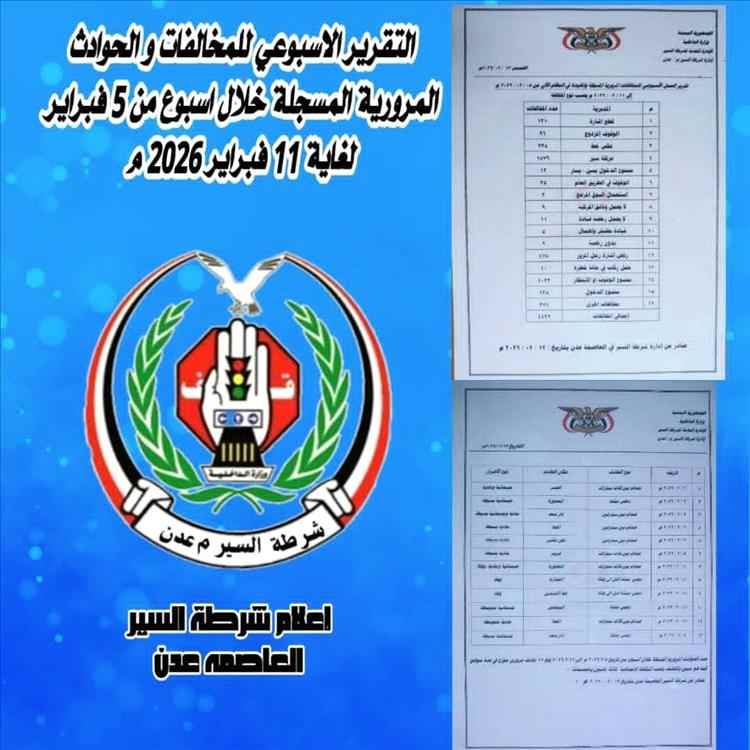 4439 مخالفة و12 حادثًا مروريًا وثلاث وفيات خلال أسبوع في العاصمة عدن.