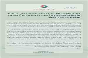 قيادة القوات المشتركة للتحالف: سنحمي سفننا التجارية بمضيق باب المندب وسنرد على التهديدات بحزم وقوة